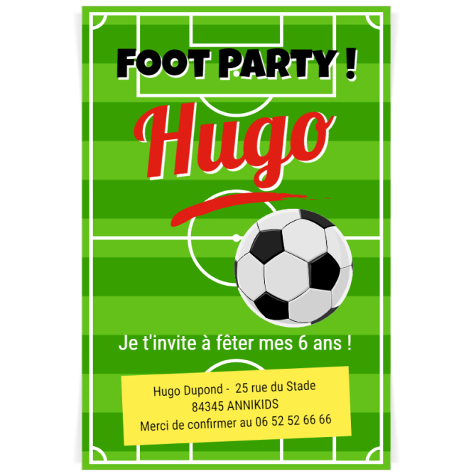 Invitation  personnaliser - Terrain de Foot 