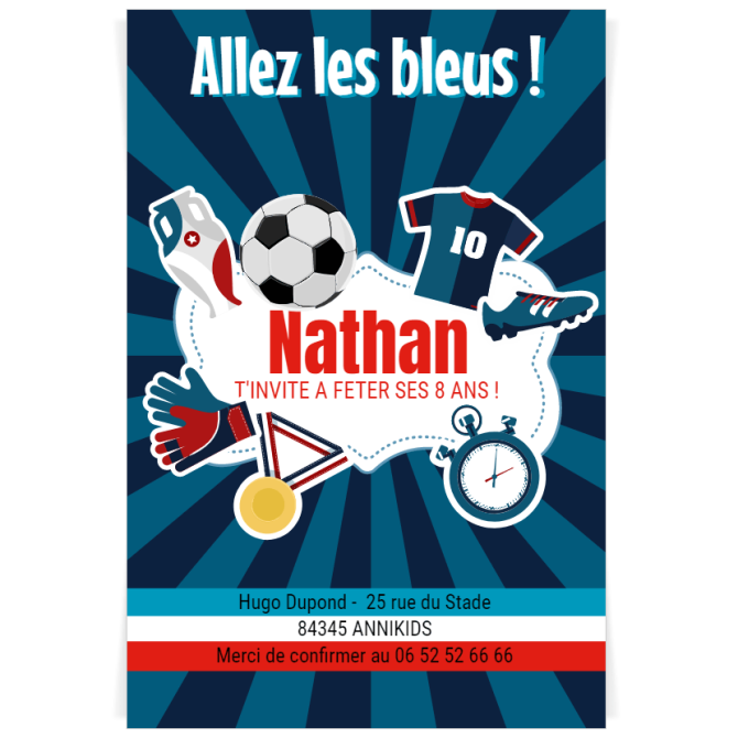 Invitation  personnaliser - Foot Allez les Bleus 