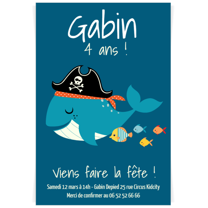 Invitation  personnaliser - Pirate Ahoy! Baleine 