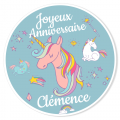 Fotocroc rond  personnaliser - Licorne Rainbow Bleu