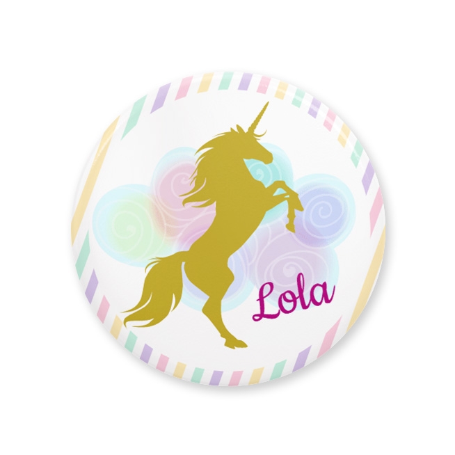 Badge � personnaliser - Licorne Or Nuages 