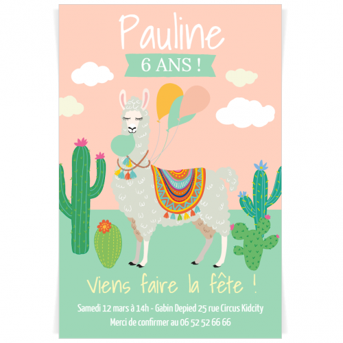 Invitation A Personnaliser Lama Rose Pour L Anniversaire De Votre Enfant Annikids