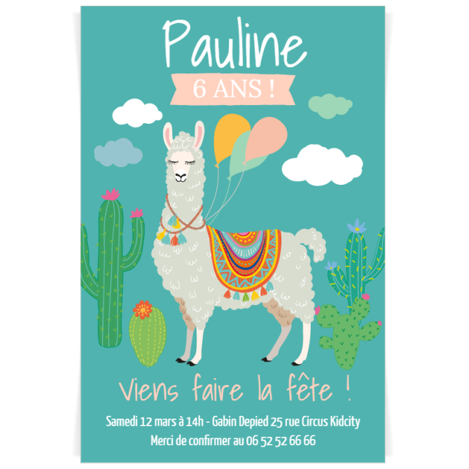 Invitation à personnaliser - Lama Bleu 