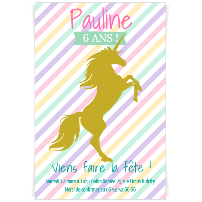 Invitation  personnaliser - Licorne Or 