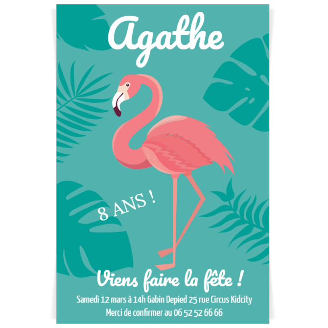 Invitation  personnaliser - Flamant Rose Ambiance Turquoise 