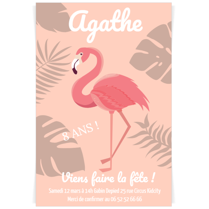 Invitation  personnaliser - Flamant Rose Ambiance Rose 