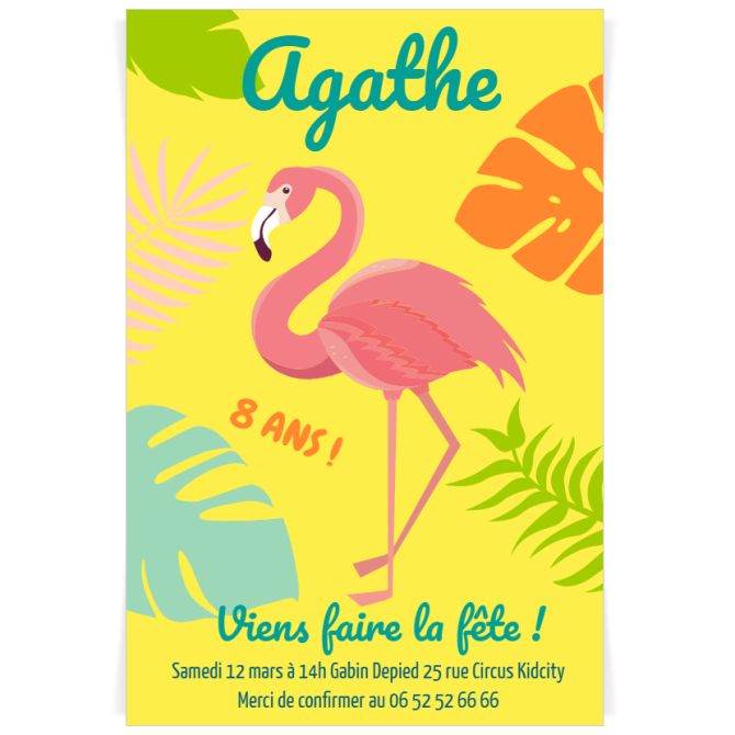 Invitation  personnaliser - Flamant Rose Ambiance Pop 