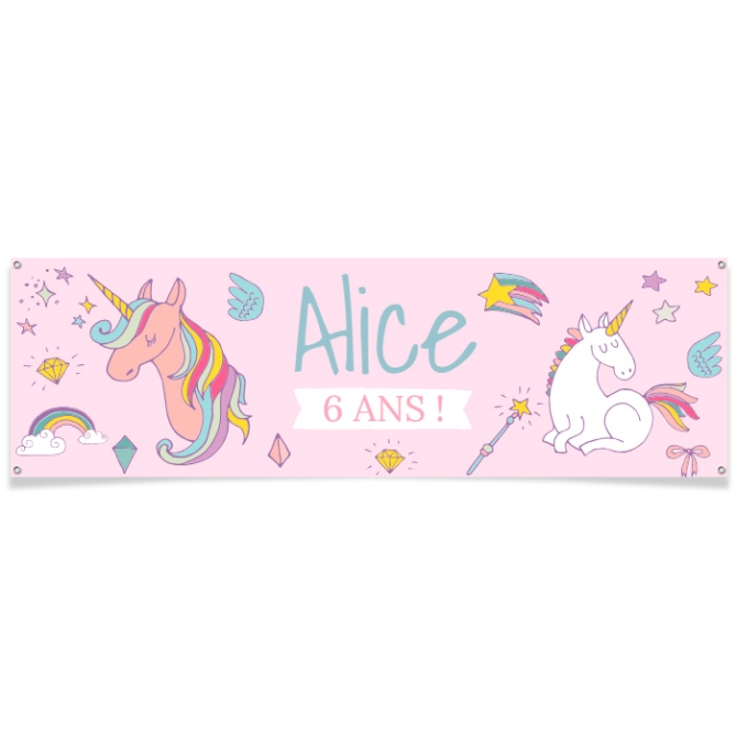 Bannire  personnaliser - Licorne Rainbow 