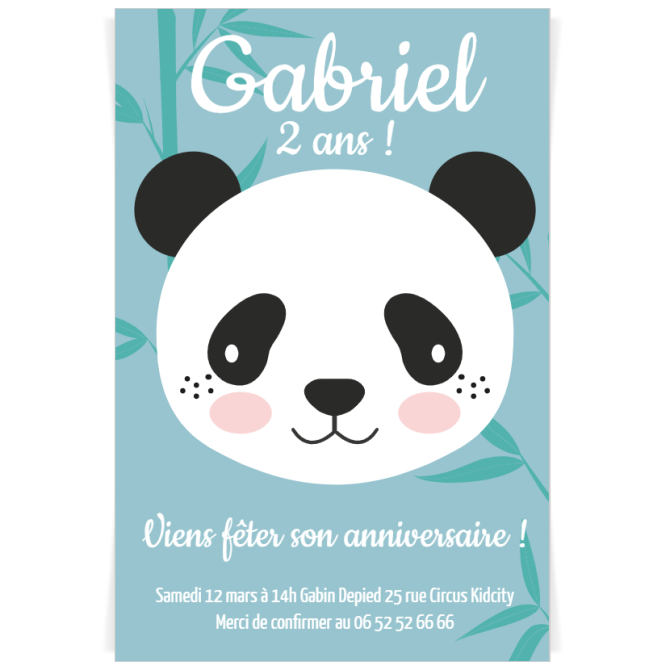 Invitation  personnaliser - Panda Bleu pastel 