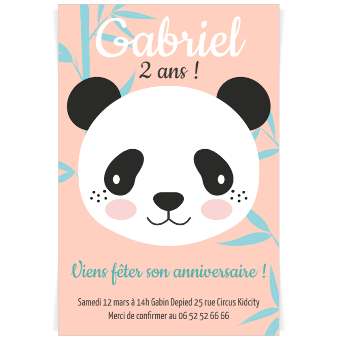 Invitation  personnaliser - Panda Rose 