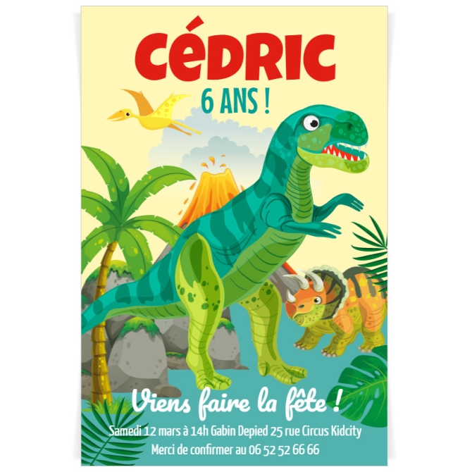 Invitation  personnaliser - Dino T-Rex 