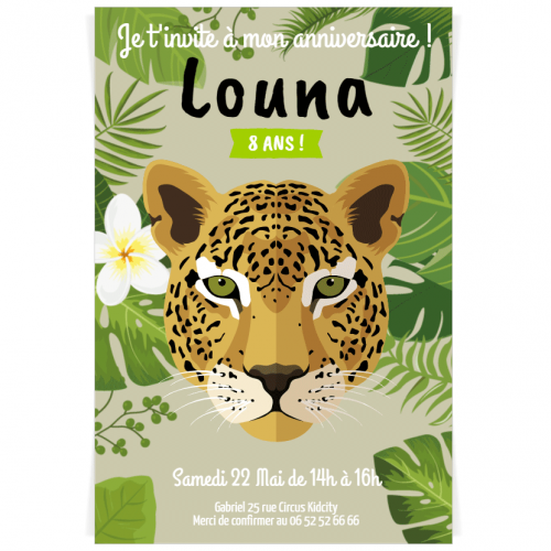 Invitation A Personnaliser Savane Panthere Feuilles Pour L Anniversaire De Votre Enfant Annikids