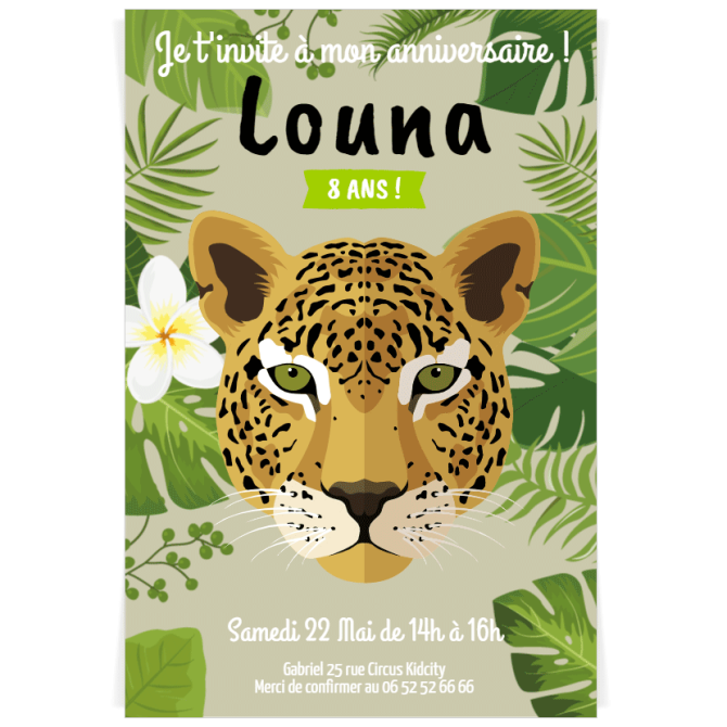 Invitation  personnaliser - Savane Panthre Feuilles 