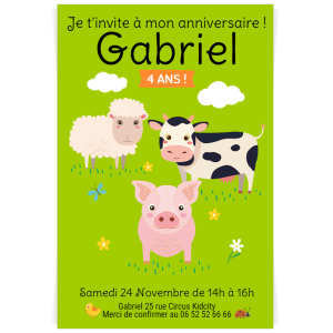 Invitation  personnaliser - Animaux de la Ferme