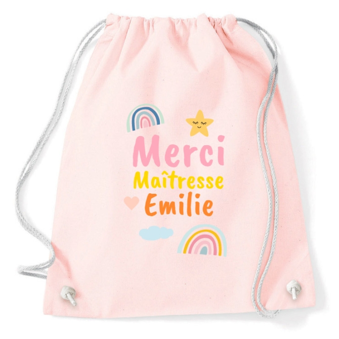 Sac d activits  personnaliser - Merci Matresse Rainbow 