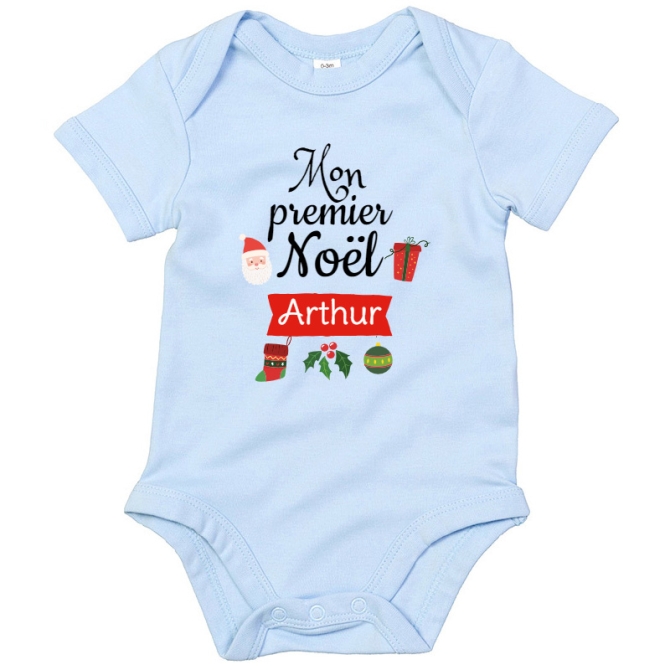 Body bébé à personnaliser - Premier Noël bleu 