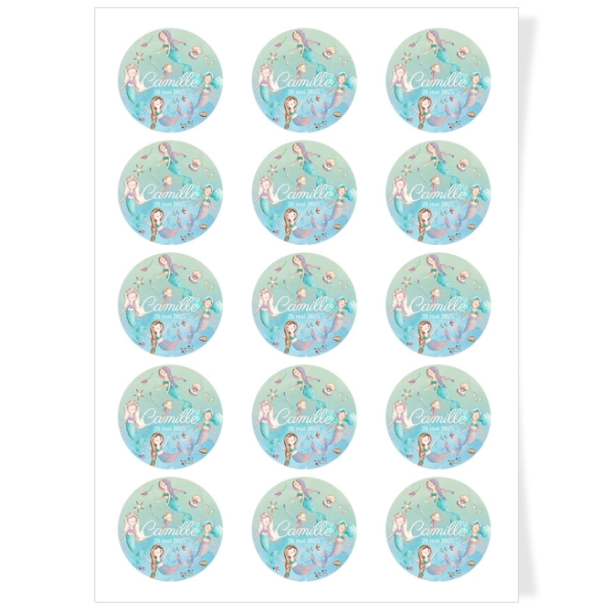 Disques Cupcake à personnaliser - Sirène Pastel 