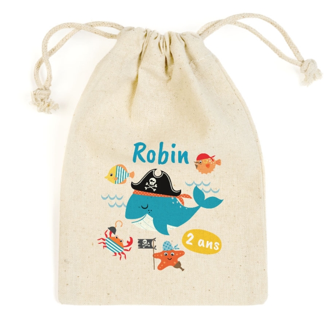 2 Pochons à personnaliser - Baleine Pirate 