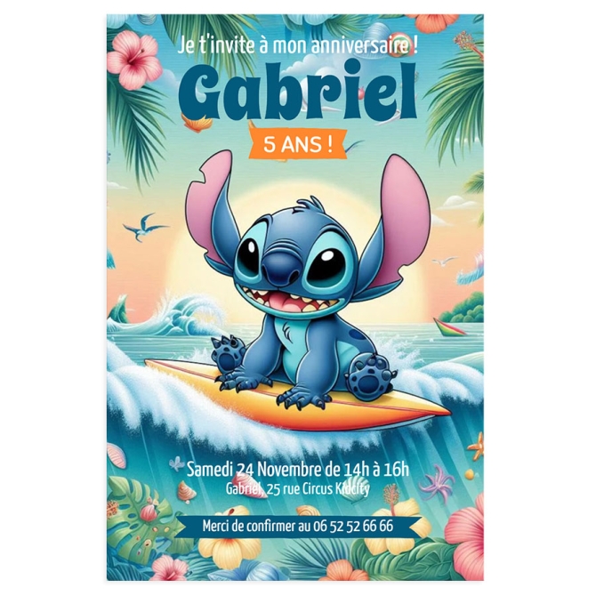 Invitation  personnaliser - Stitch Hawa 