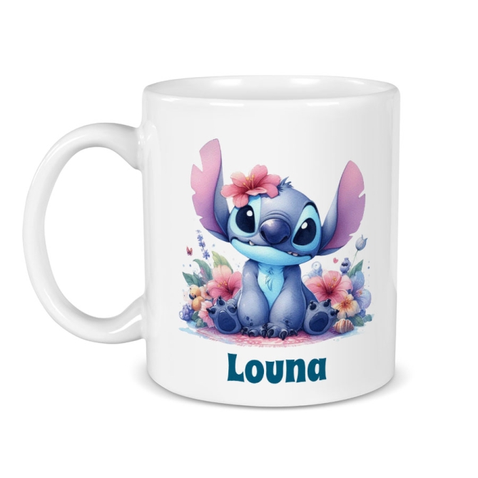 Mug  personnaliser - Stitch Fleurs 