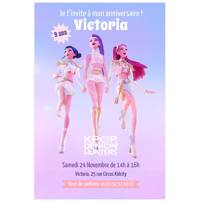 Invitation � personnaliser - Kpop Demon Hunters pastel 