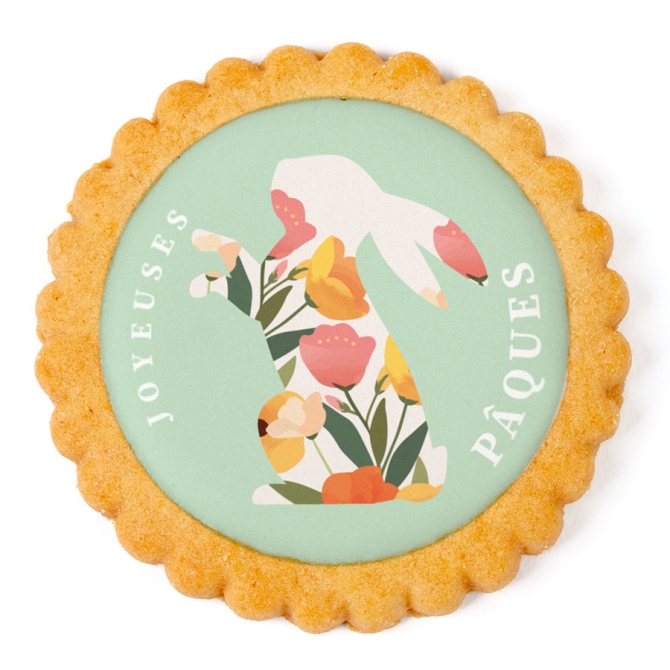 Biscuit personnalis� - Lapin Fleurs de P�ques 