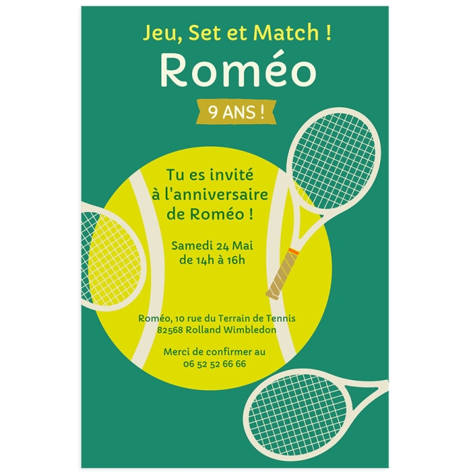 Invitation � personnaliser - Tennis 
