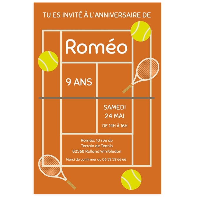 Invitation � personnaliser - Terrain de Tennis 