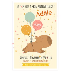 Invitation � personnaliser -  Capybara ballons